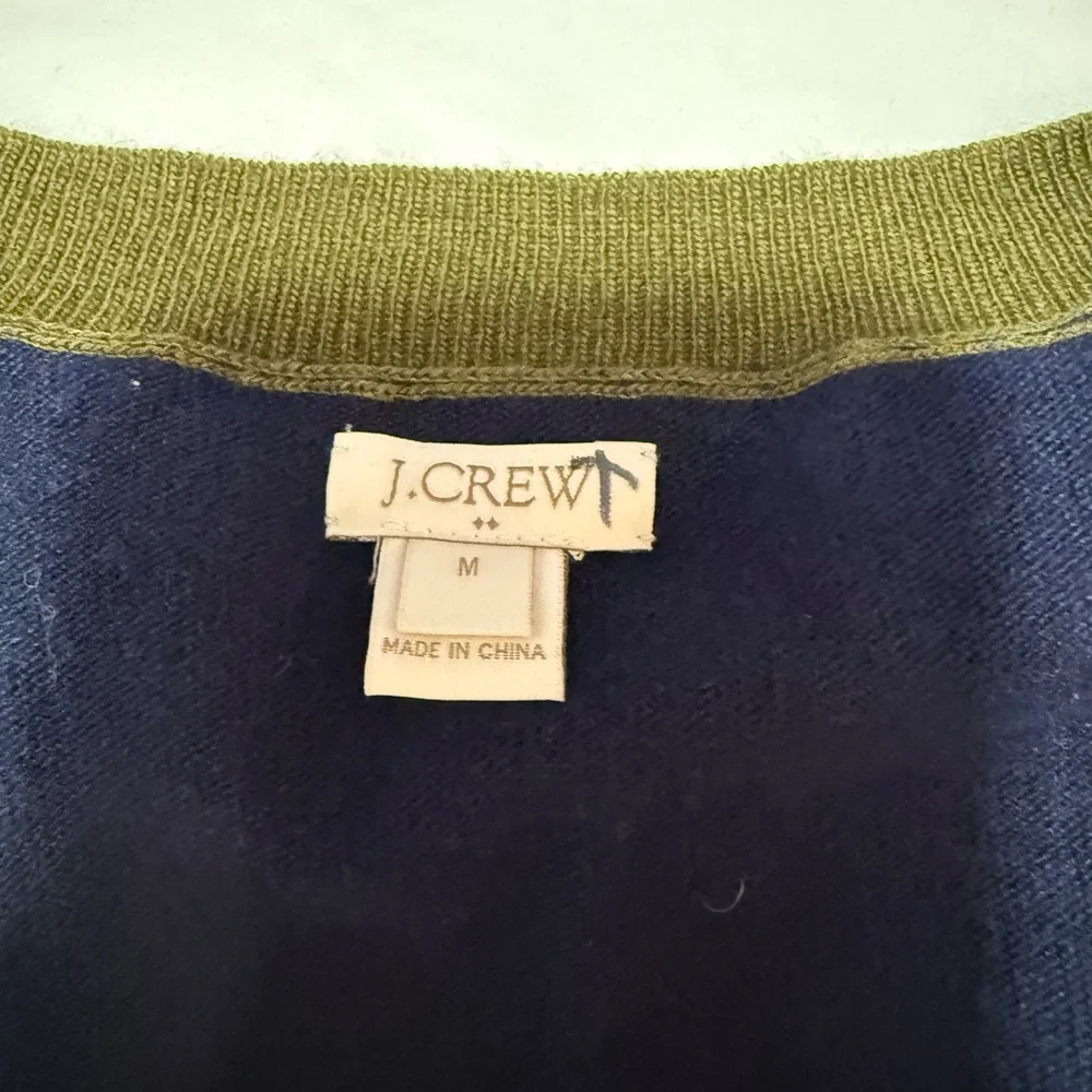 J.Crew Merino Wool Blend V-Neck Pullover Sweater Olive Green Blue Size M